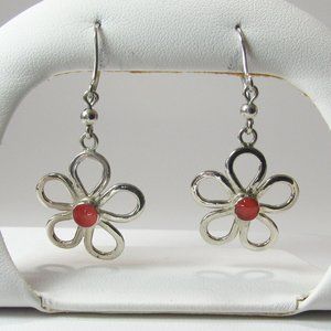 Sterling Silver Carnelian Cabochon Flower Earrings